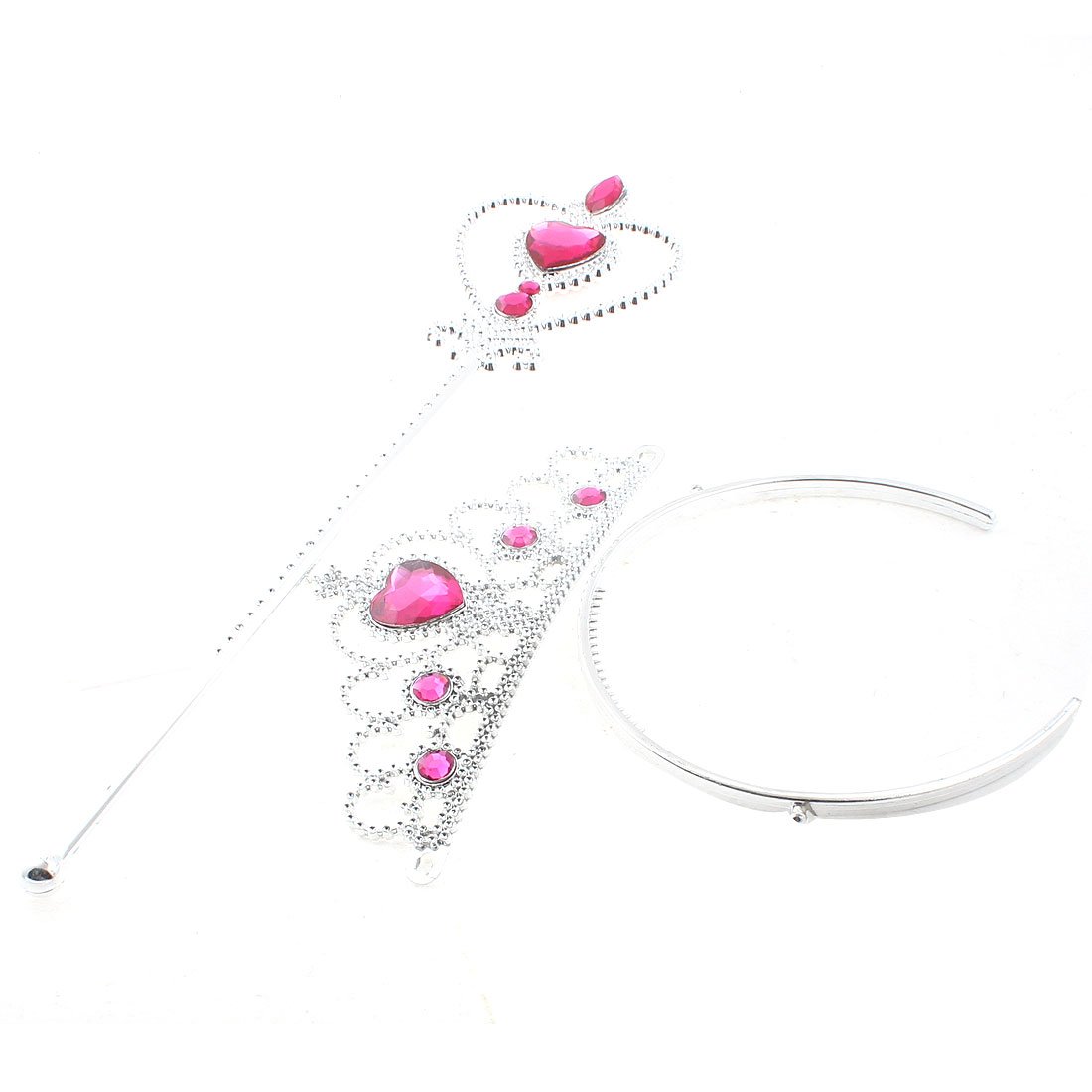 Princess Tiara Crown & Fairy Wand Set - Fuchsia & Silver Tone Hair Accessories for Girls | Perfect for Birthday Parties, Dress-Up, and Fairy Tale Themed Events