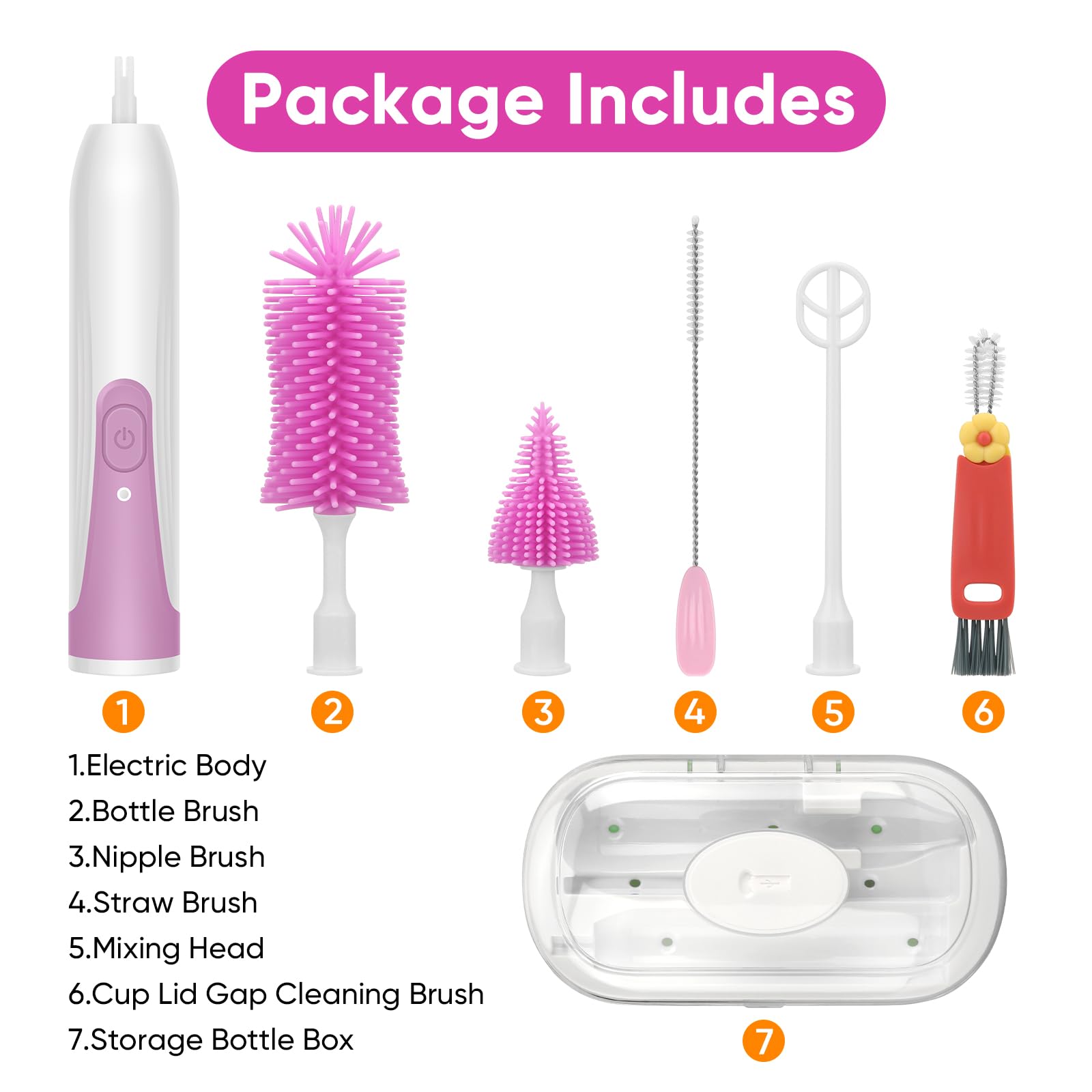 Maypott Electric Baby Bottle Brush Cleaner Set with Nipple & Straw Brush, Portable Bottle Sterilizer & Dryer, Travel-Friendly Baby Essentials for Breastfeeding & Formula Feeding (Purple) - Perfect for Home, Nursery, Daycare & On-the-Go Parents