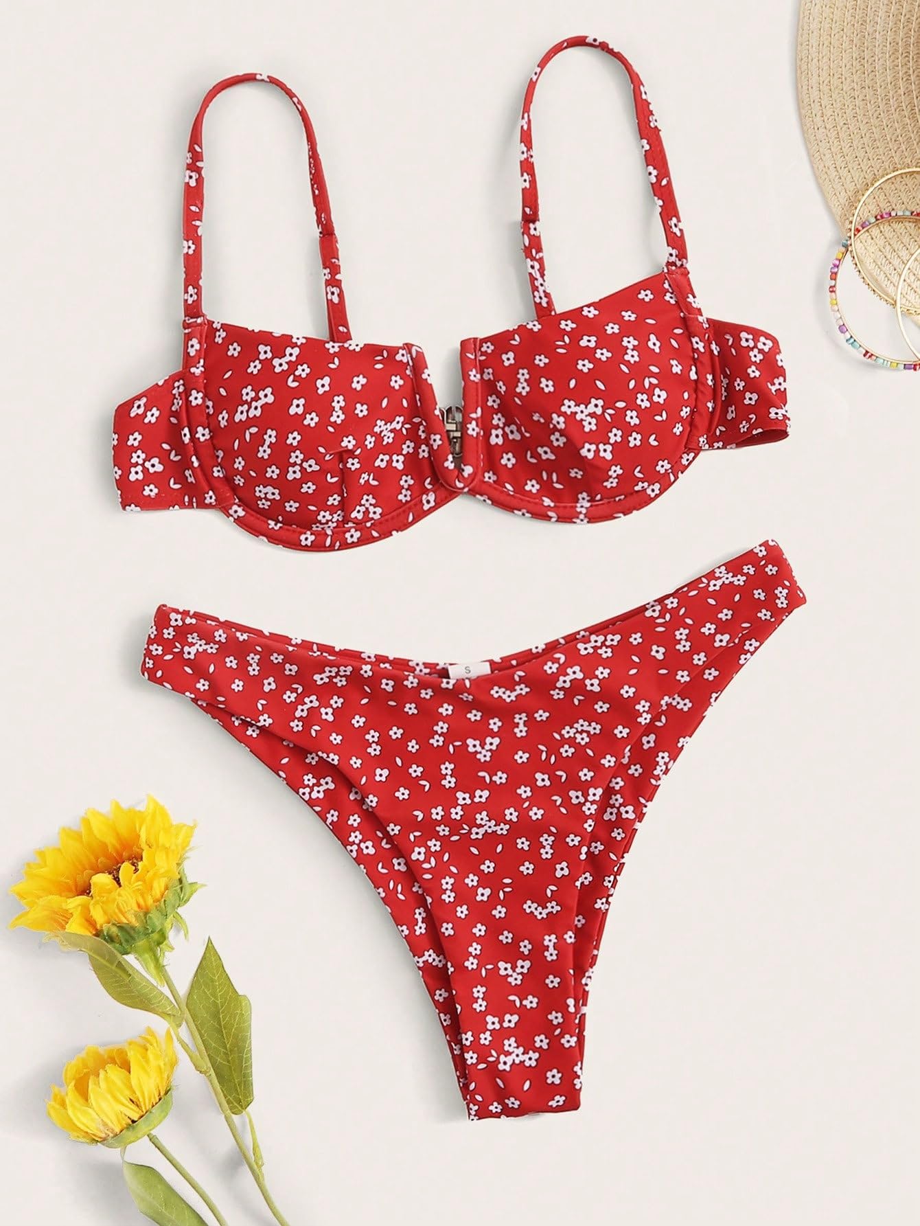 SweatyRocks Women's Sexy Floral Bikini Set - Spaghetti Strap Underwire Swimsuit for Beach, Pool & Summer Vacation | Plus Size Bathing Suits for Women