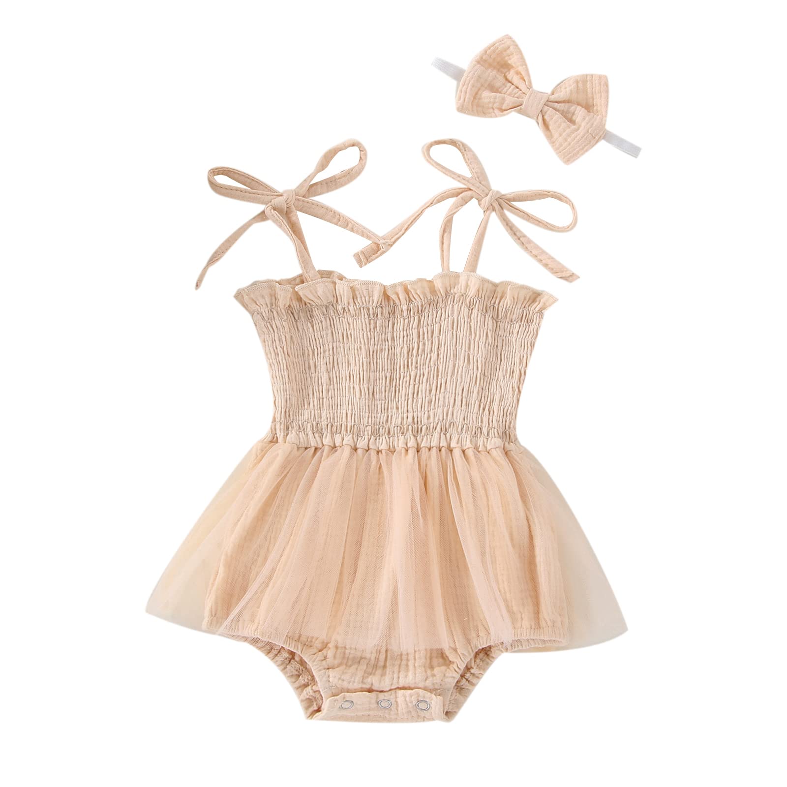 Newborn Baby Girl Sleeveless Halter Romper with Frill & Headband - Soft Cotton One-Piece Jumpsuit for Summer Outfits & Photo Shoots