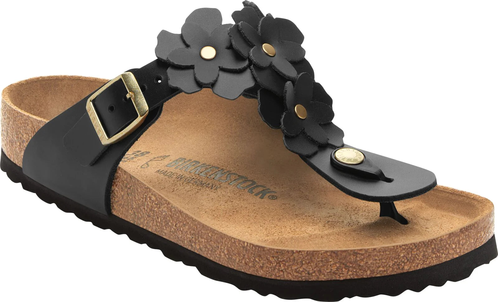 Birkenstock Gizeh Women's Sandals - Black Leather with Floral Print (Model R 1026693) | Comfortable & Stylish for Summer, Beach, and Casual Wear
