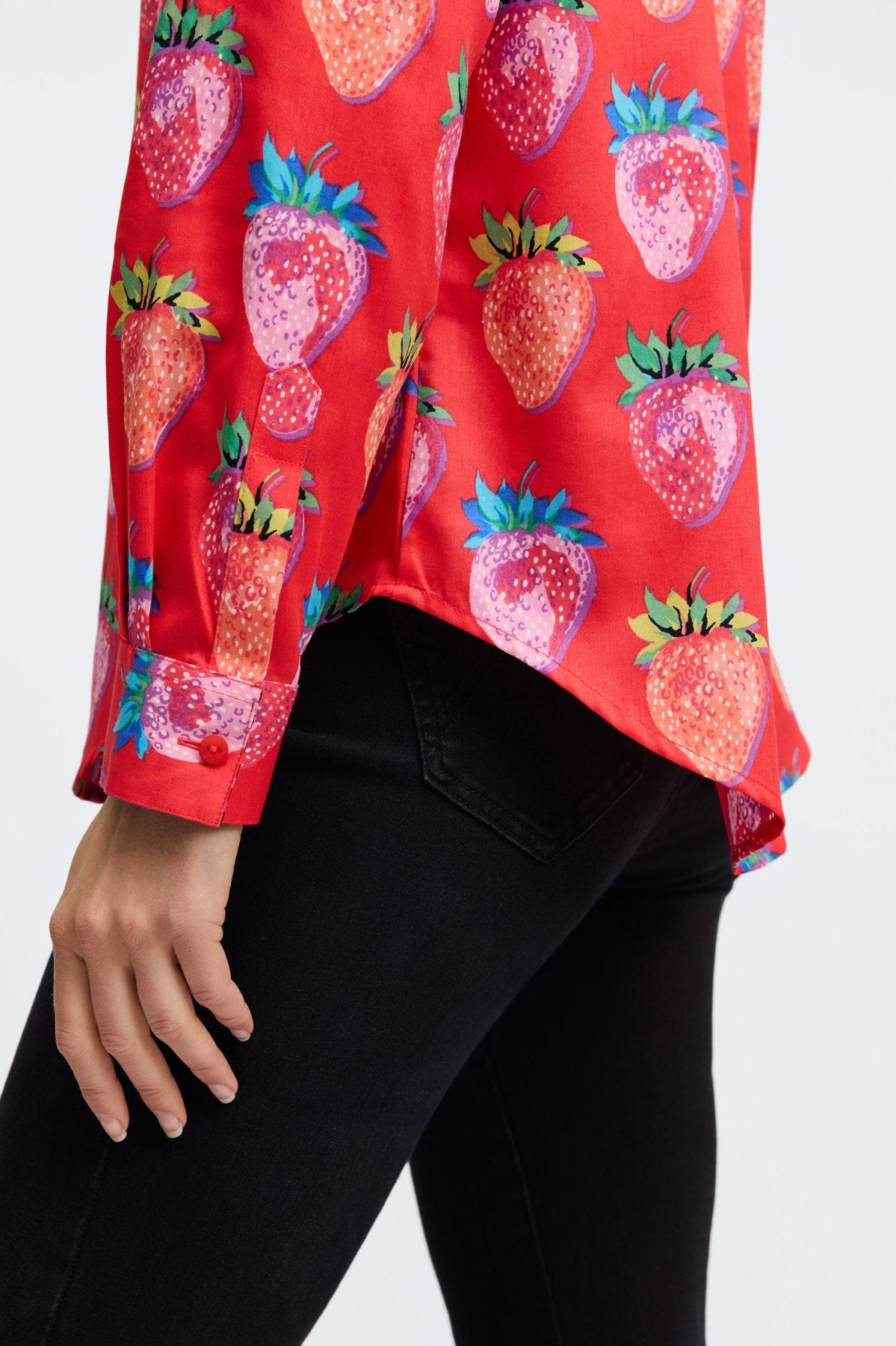 Charlie Strawberry Delight Long Sleeve Shirt for Women - Soft Cotton Casual Tops - Perfect for Spring Outfits & Weekend Brunch