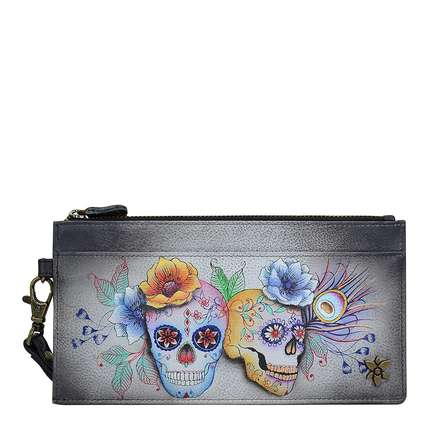 Anuschka Women’s RFID Blocking Genuine Leather Wristlet Wallet - Top Zip Closure, 6 Card Slots with RFID Protection, Detachable Clutch Handle | Perfect for Travel, Shopping & Everyday Use