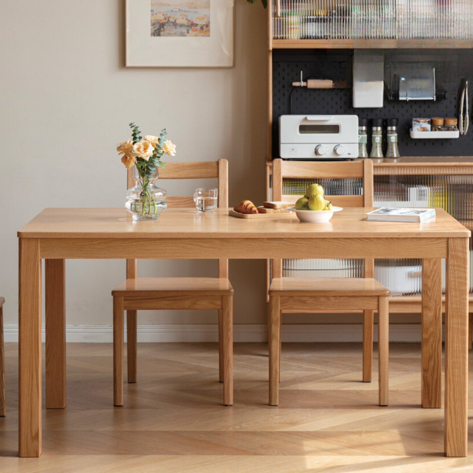 Premium Oak Solid Wood Nordic Dining Table - Modern Scandinavian Style for Kitchen, Dining Room & Small Spaces