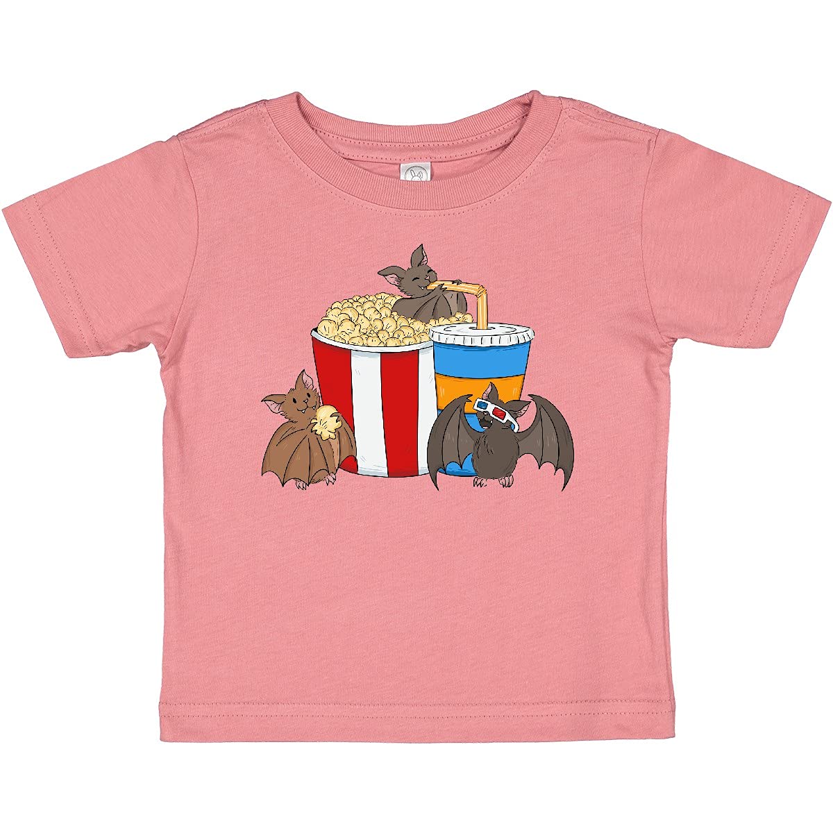 Inktastic Movie Loving Bats with Popcorn and Soda Baby T-Shirt - Cute Bat Design for Movie Nights & Family Outfits