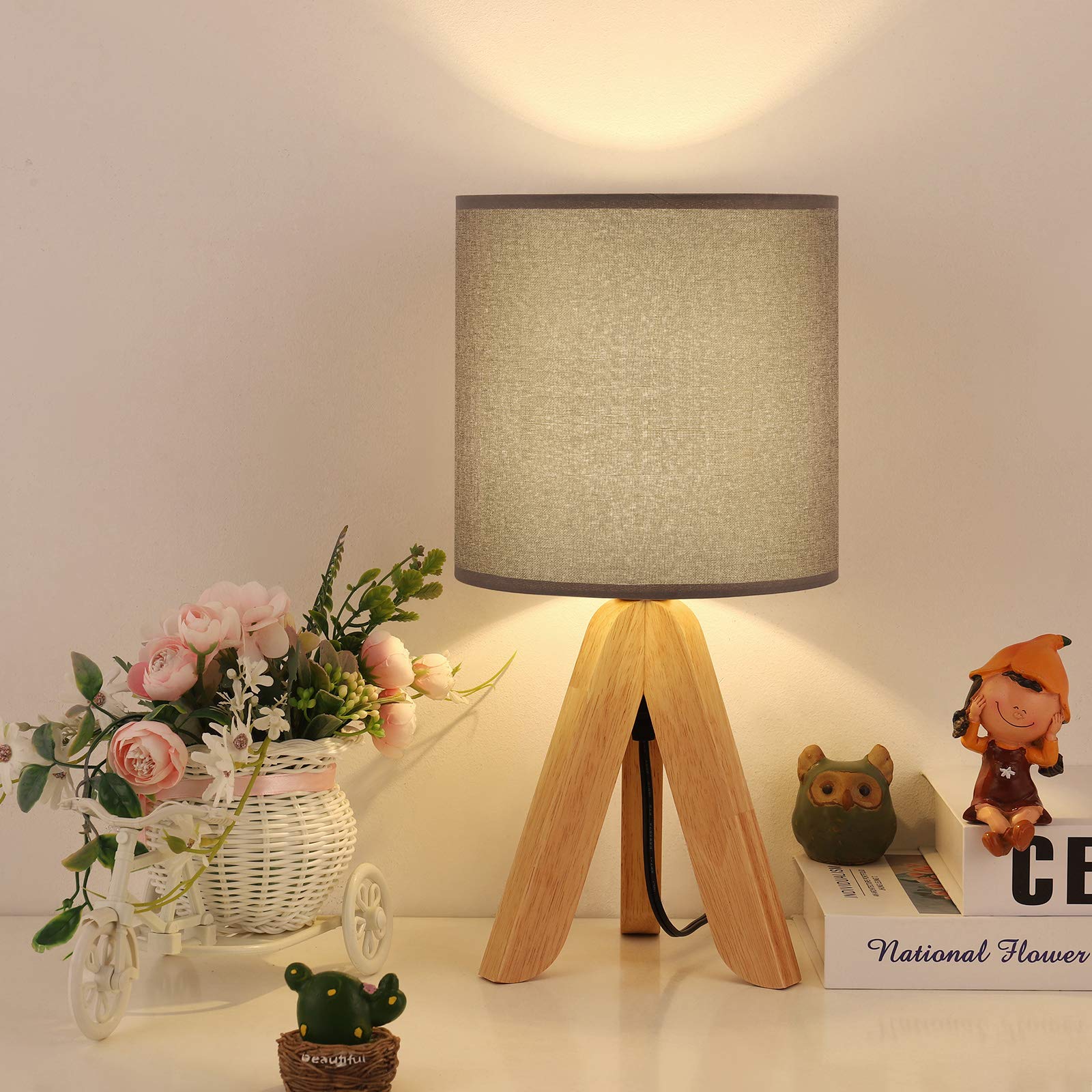 BTY Kids Table Lamp - Modern Small Nightstand & Desk Lamp for Bedroom, Living Room, Nursery, Office & Study | Dimmable LED Bedside Light (Gray) - Perfect for Night Reading, Homework & Creating Cozy Atmosphere