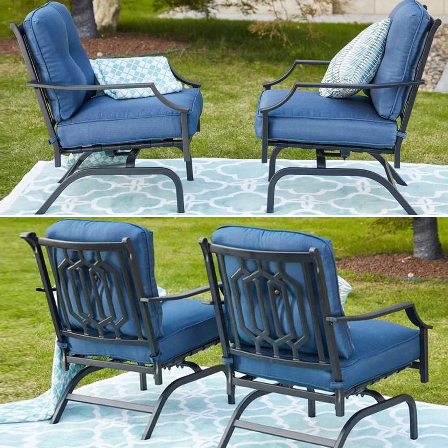 Outdoor Bistro Table Set with 2 Chairs & Coffee Table - Metal Patio Furniture for Garden, Balcony, Deck (Blue) | Perfect for Small Spaces, Outdoor Dining & Relaxing