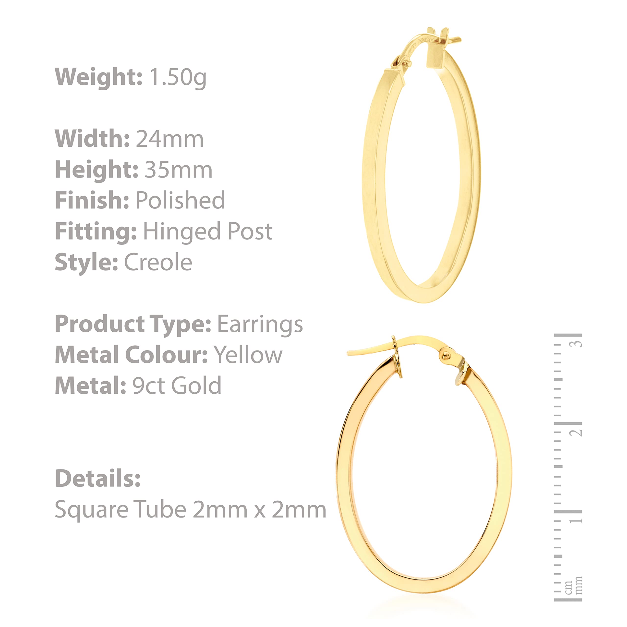 Carissima Gold 9K Yellow Gold Oval Creole Hoop Earrings for Women - Elegant & Timeless Jewelry for Parties, Weddings & Everyday Wear