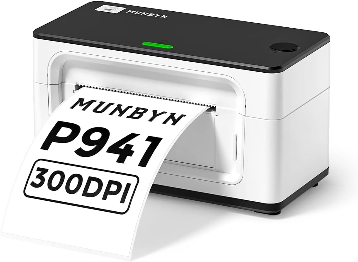 Munbyn 300 DPI Thermal Label Printer - 4x6 USB Barcode Shipping Label Maker for USPS, UPS, Shopify & eBay | Self-Adhesive Stickers for Small Business & Parcel Shipping | Easy One-Click Setup for Windows & Mac | Perfect for E-commerce, Warehouse & Home Office Use
