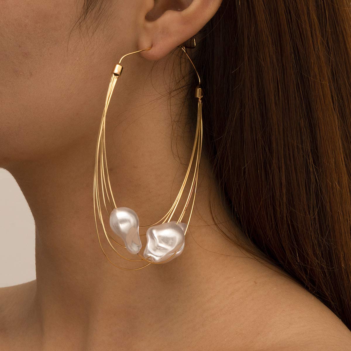 Wiwpar Fashion Large Hoop Earrings - Super Huge Gold Circle Dangle Earrings with Pearls, Thin Elegant Women's Jewelry Accessories for Party, Wedding & Special Occasions
