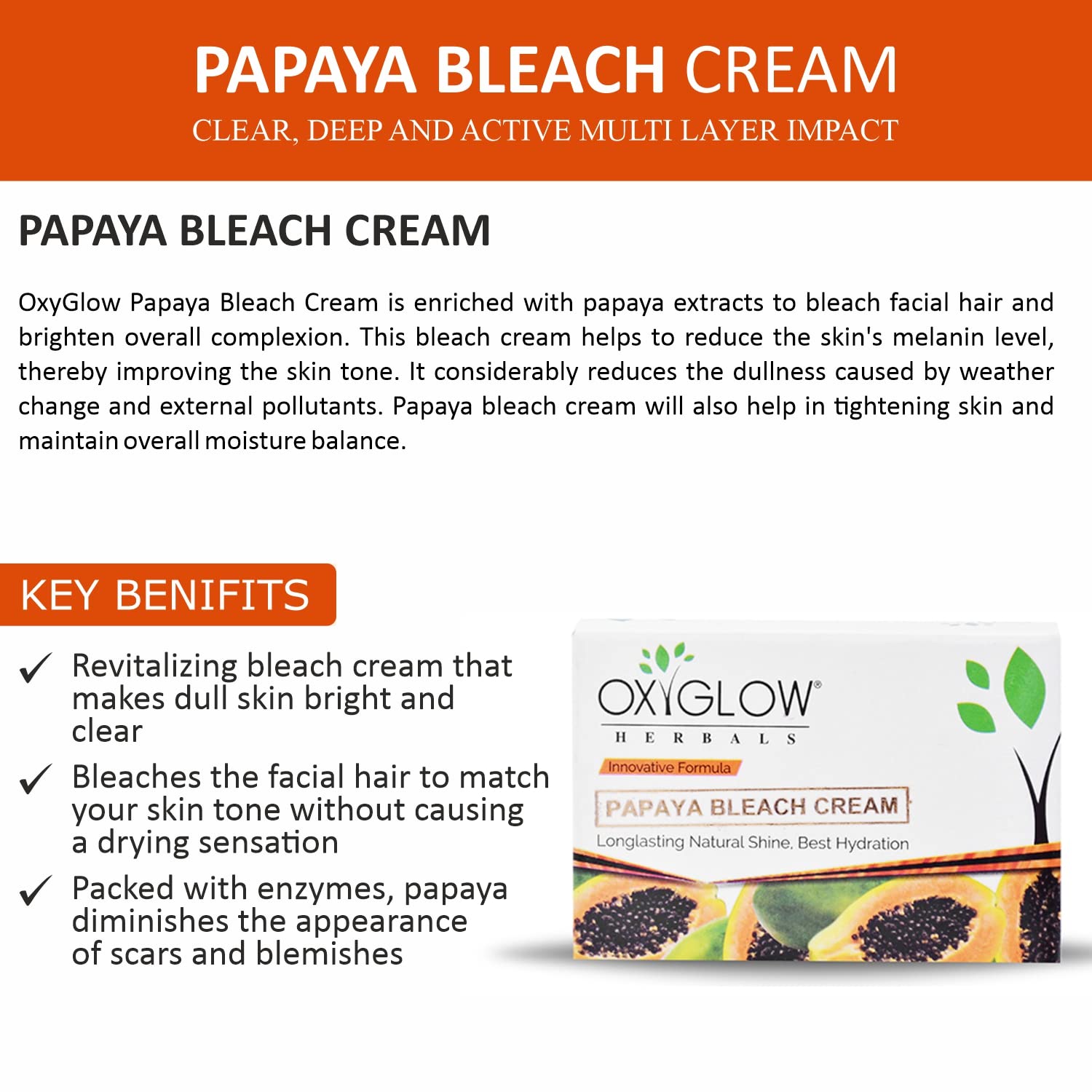 OxyGlow Herbals Papaya Bleach Cream with Papaya Extract - Hydrating, Rejuvenating & Exfoliating Skin Treatment for Instant Glow (50g) | Perfect for Brightening Dull Skin & Evening Skin Tone at Home