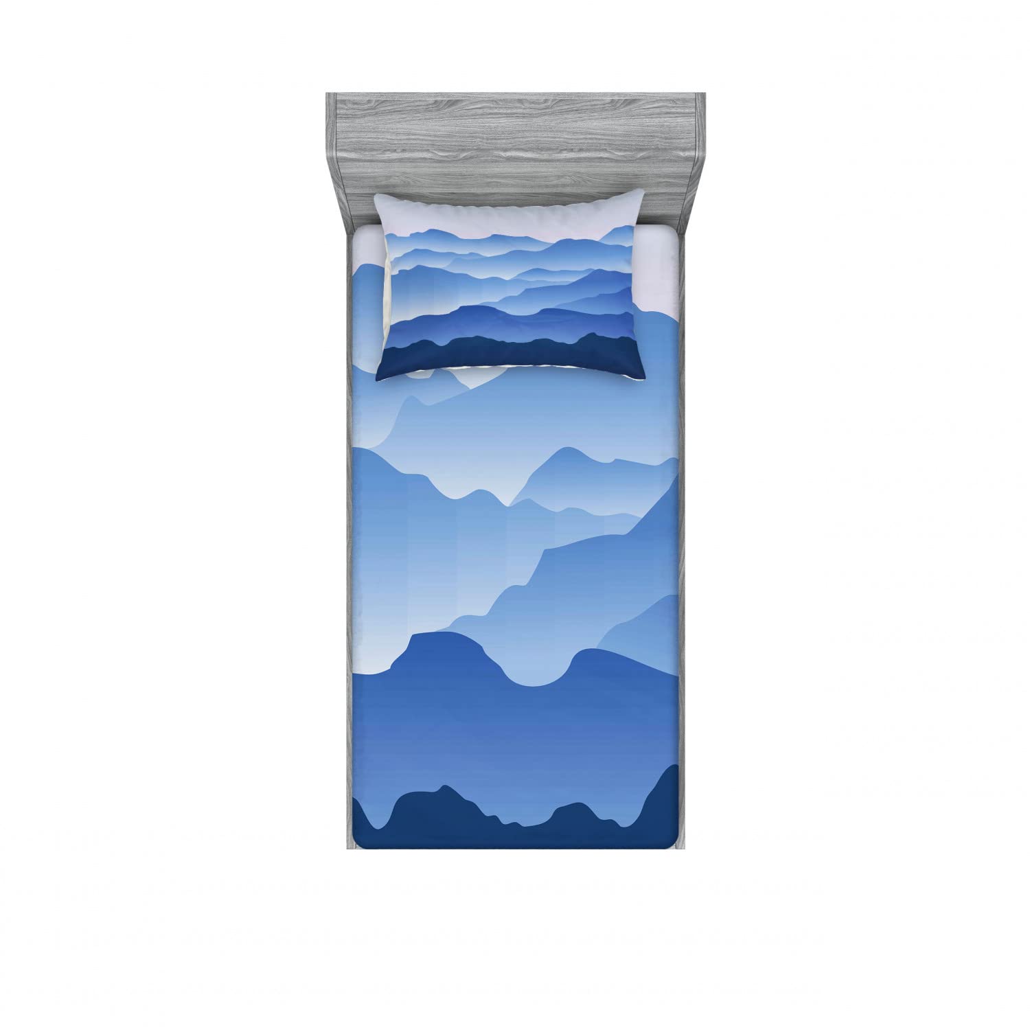 Ambesonne 2-Pack Twin XL Fitted Sheets & Pillow Sham Set - Nature Silhouette Design, 4-Piece Blue Bedding Set for Dorm Rooms & Guest Beds | Breathable Cotton Blend, Easy Care Home Decor
