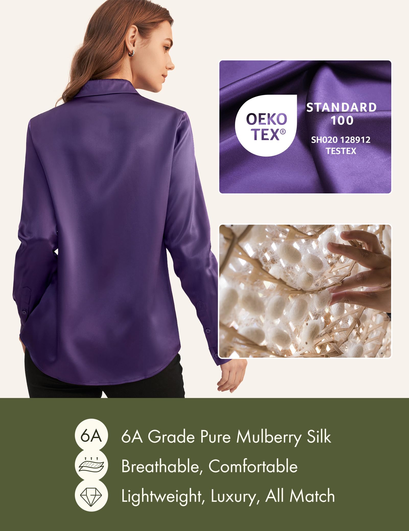LilySilk 100% Pure Silk Blouse for Women - Long Sleeve Soft & Smooth Silk Top for Office, Party & Special Occasions