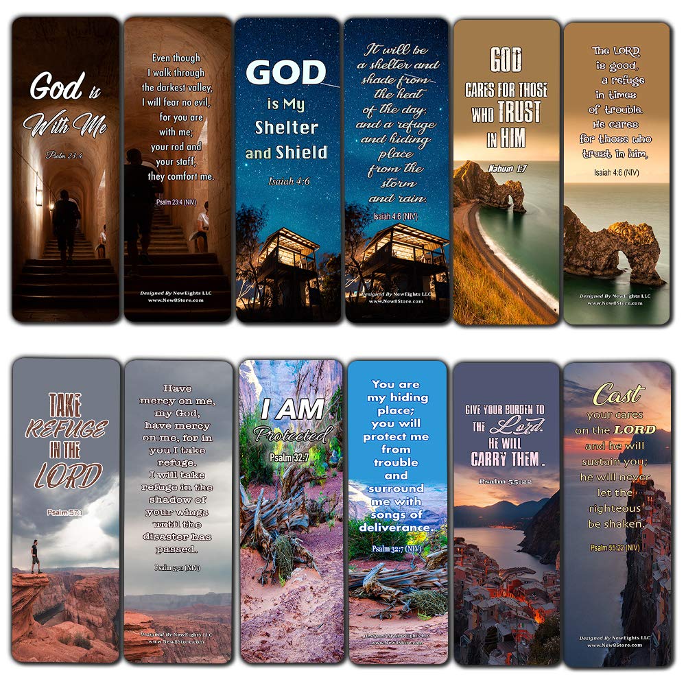 Christian Bible Verse Bookmarks - 12 Pack for Strength & Protection in Storms of Life