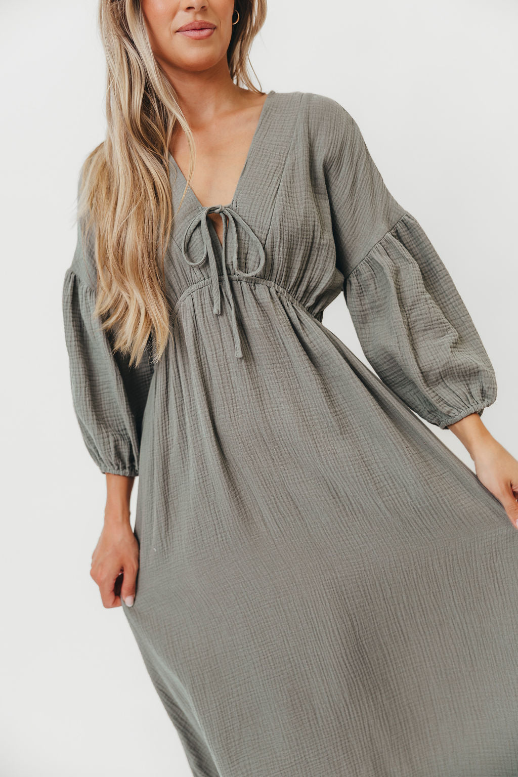 Hunter Women's 100% Cotton Gauze Midi Dress in Dry Sage - Boho Summer Dress for Beach, Vacation & Casual Outings