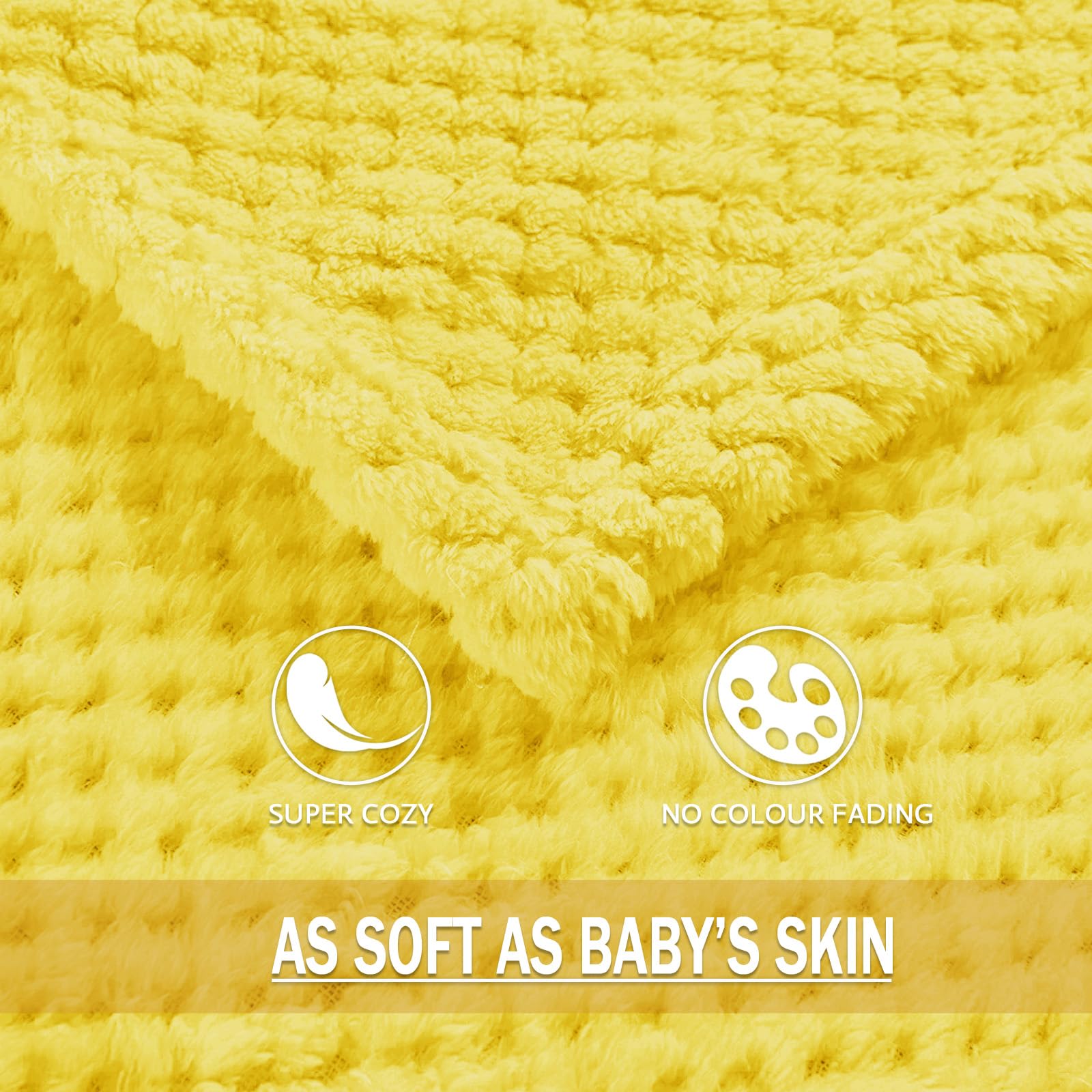 Premium Fleece Blend Queen Size Bed Blanket - Ultra Soft & Warm Waffle Textured Throw for Couch, Sofa & Bed - Cozy, Lightweight & Fuzzy (90x90 Inches, Vibrant Yellow) - Perfect for Winter Nights, Movie Time & Home Decor