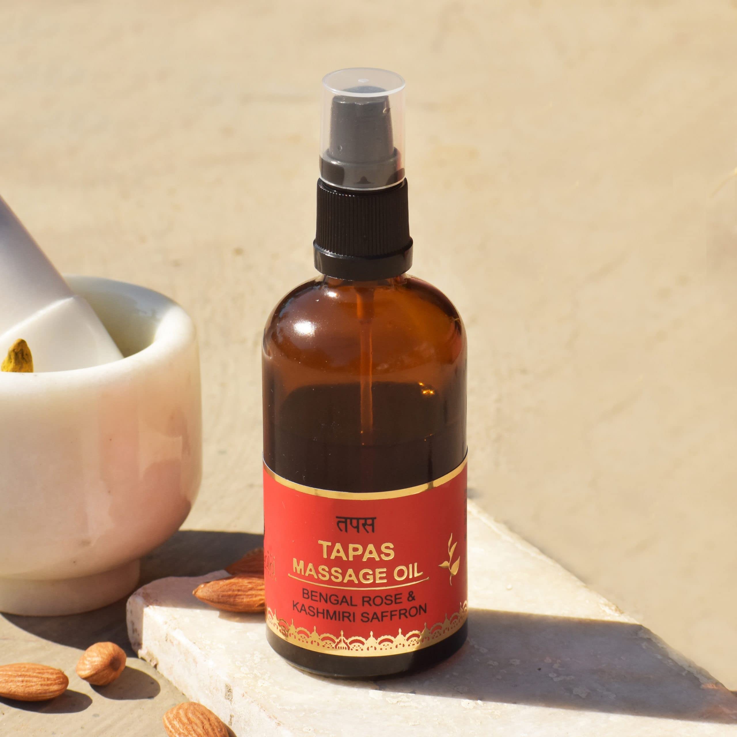 Luxurious Tapas Body Massage Oil - 100% Natural Bengal Rose & Saffron Infusion - 100ML | Ancient Ayurvedic Recipe for Deep Hydration & Relaxation | Perfect for Couples Massage, Spa Nights & Self-Care Rituals
