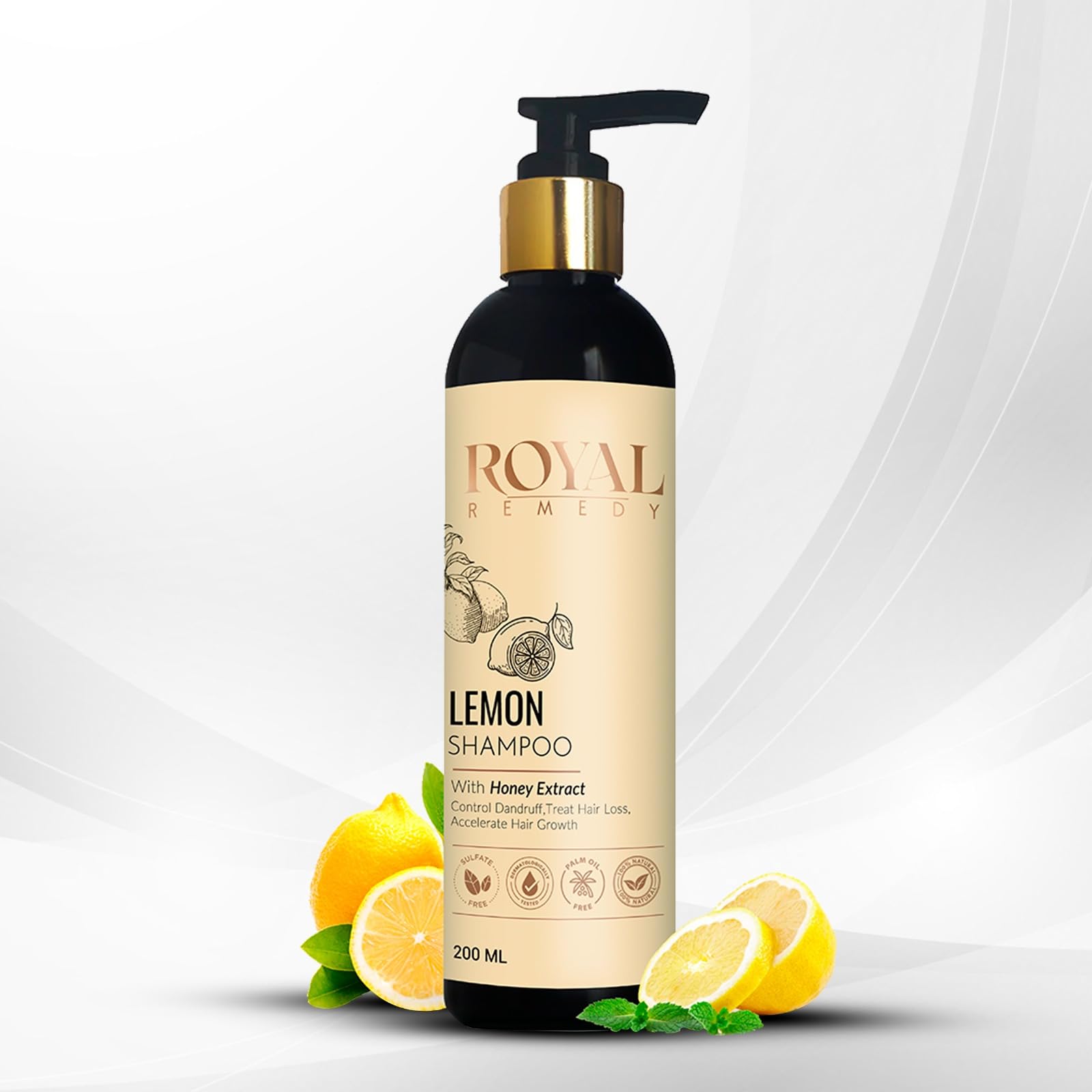 Royal Remedy Lemon & Honey Extract Shampoo for Dandruff Control, Hair Growth & Hair Loss Treatment with Plant Keratin - 200ml for Men & Women | Daily Use for Healthy Scalp & Stronger Hair