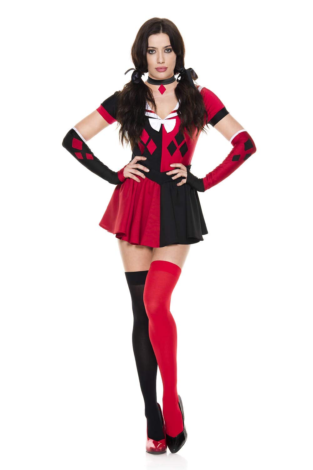 5-Piece Women's Sexy Jester Costume Set for Halloween, Cosplay, and Themed Parties - Perfect for Carnival, Burlesque, and Festive Events