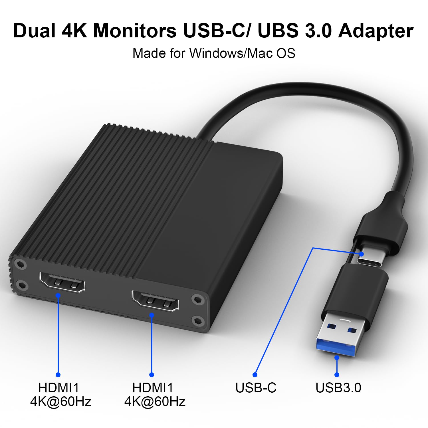 RGEEK 4K HDMI Splitter 1 in 3 Out - Dual Monitor Extender with USB 3.0/USB-C to HDMI Adapter, Supports 4K@60Hz for Windows/Mac OS M1 M2 - Perfect for Home Office, Gaming & Multi-Tasking Workstations