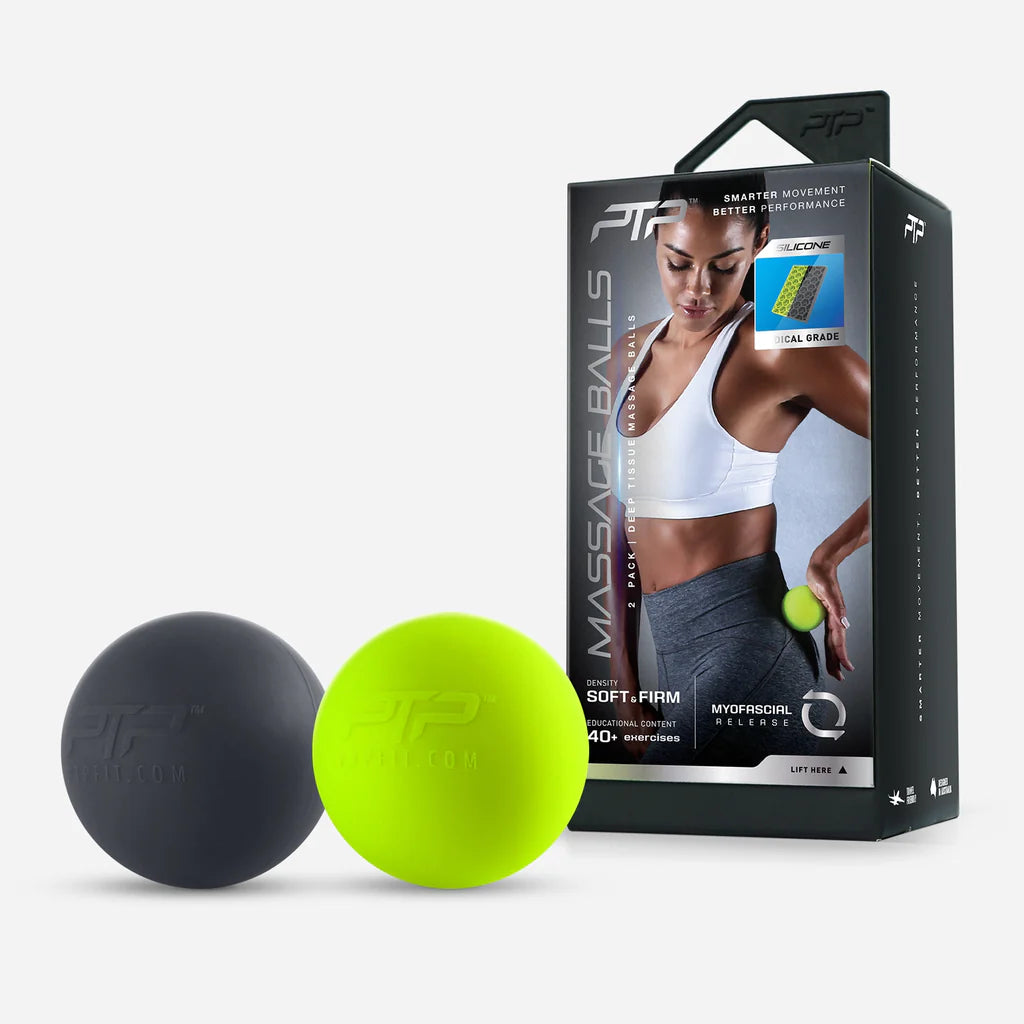 PTP Massage Balls Set (2.5 Inch) - Black & Lime for Deep Tissue Therapy, Muscle Recovery, and Pain Relief - Perfect for Athletes, Yoga, and Home Use