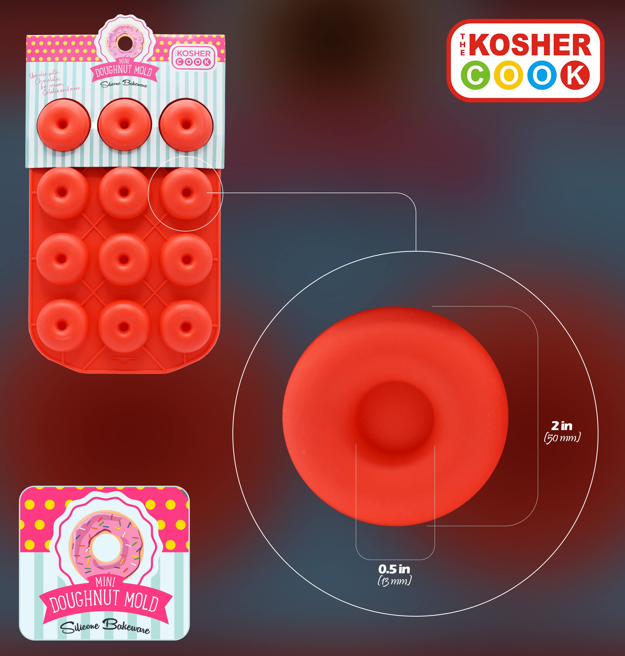 Mini Donut Silicone Mold - Oven & Freezer Safe Baking Mold for Donuts, Cupcakes, Candy, Ice Cubes, Chocolate - Non-Stick Reusable Silicone Bakeware - Perfect for Birthday Parties, Baby Showers & Hanukkah Celebrations