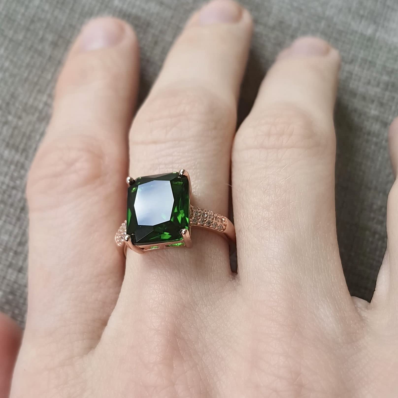 16K Rose Gold Green Stone Talisman Ring for Women - Good Luck, Money & Dream Jewelry, Rectangular Birthstone Ring for Psychic Protection | Perfect for Spiritual Healing, Meditation & Positive Energy