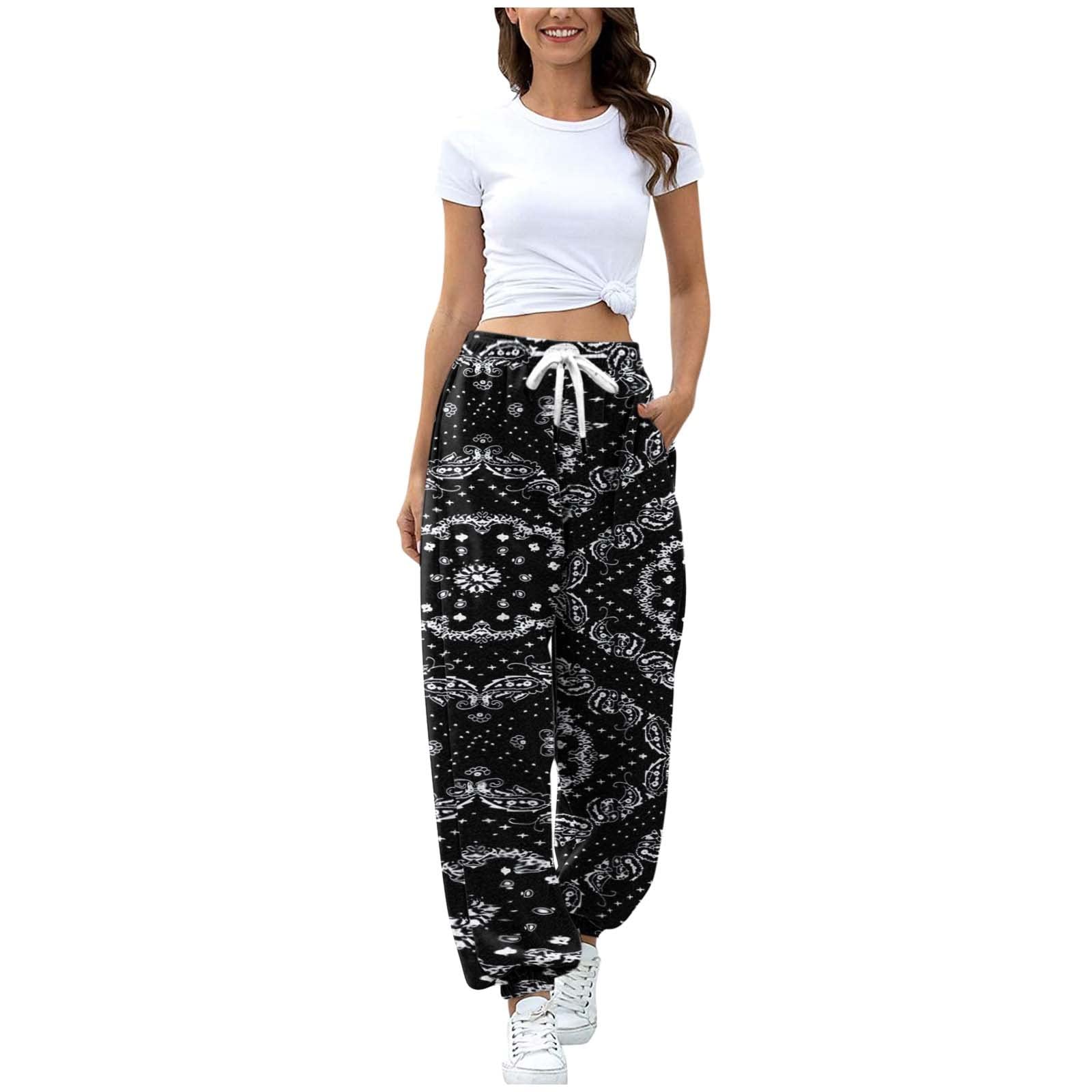 Women's Classic High Waist Sweatpants - Elastic Drawstring Joggers with Colorful Printed Patterns | Super Soft Fleece Lounge Pants for Winter Workouts, Yoga, and Home Relaxation