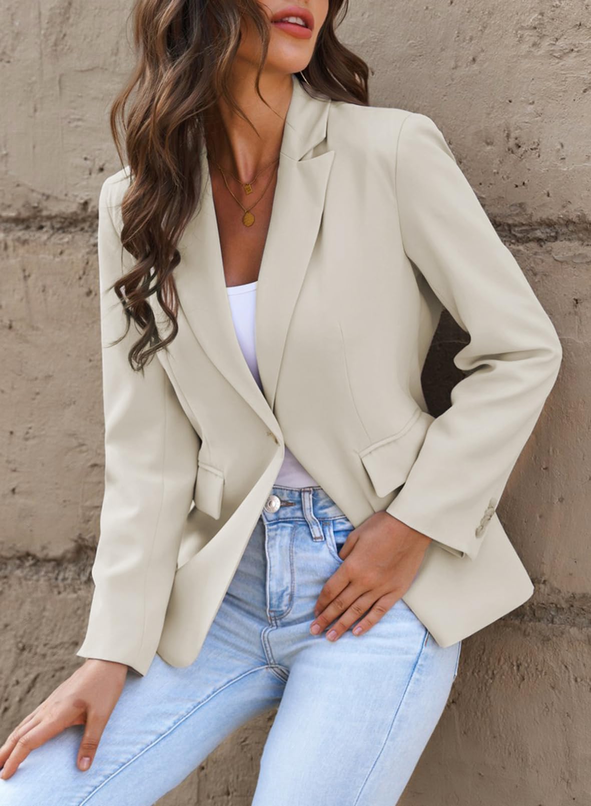Dokotoo Women's 2024 Spring Fashion Blazer Jacket with Lapel Collar & Buttons - Business Casual Office Wear & Spring Outfits for Women