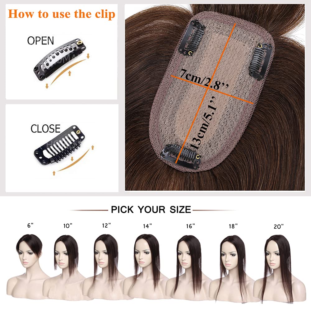 MY-LADY 150% Density Human Hair Toppers With Bangs - 18 Inch Medium Brown Silk Base Clip-in Hairpiece for Women with Thinning Hair & Hair Loss - Perfect for Daily Wear, Special Occasions & Styling