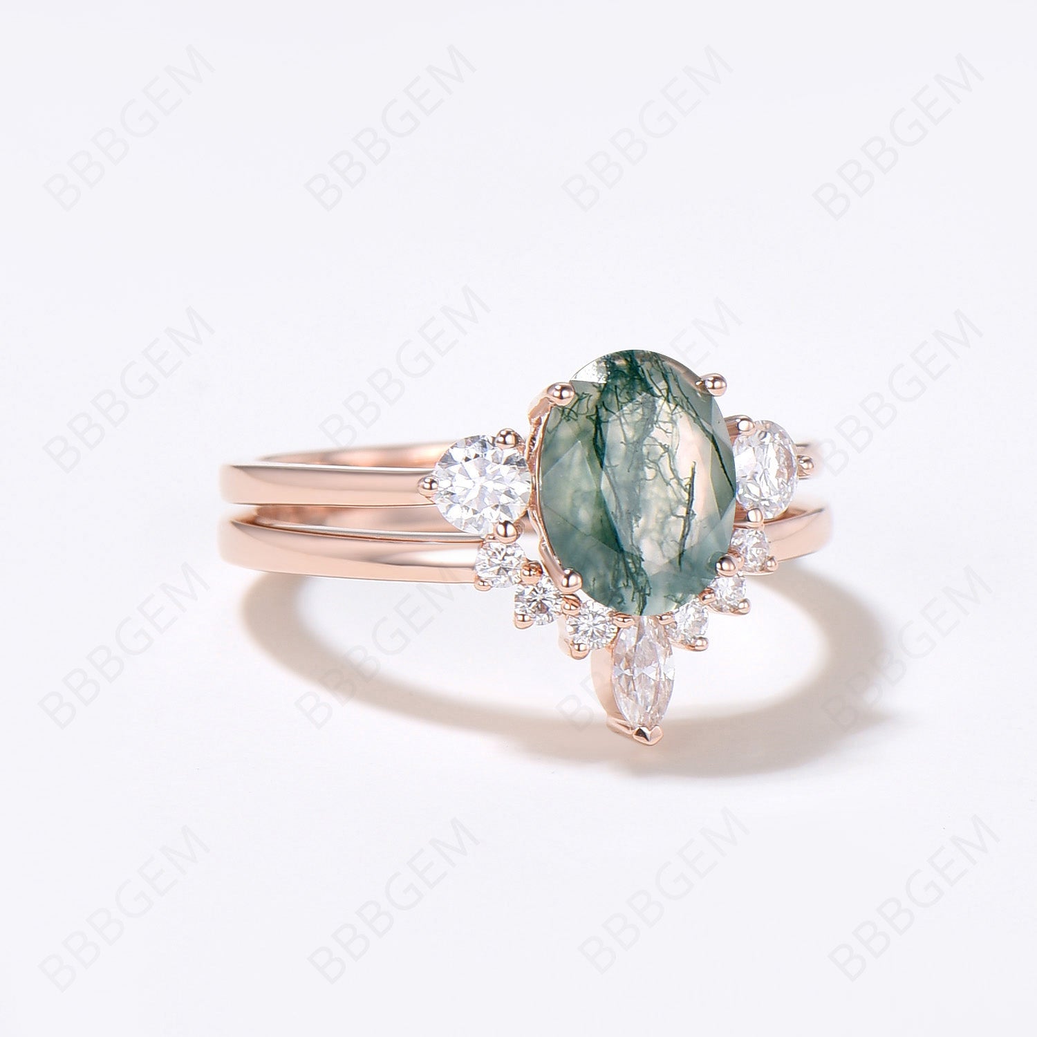 14K Gold Moss Agate Engagement Ring Set for Women - Elegant Bridal Wedding Band, Perfect for Proposals, Anniversaries & Special Occasions