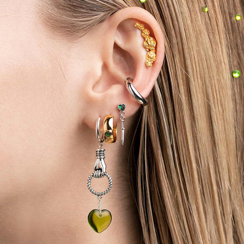 REIGN Sterling Silver Green Heart & Dagger Drop Earrings for Women - Elegant Gothic Jewelry for Parties, Date Nights, and Special Occasions