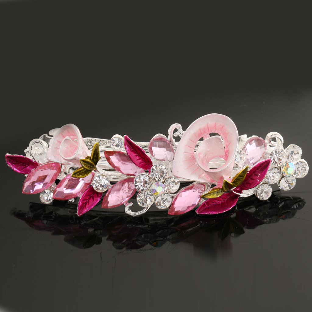 F Fityle French Barrette Hair Clip - Elegant Metal Hair Accessories for Women, Pink, 3.74 Inch - Perfect for Weddings, Parties & Everyday Styling