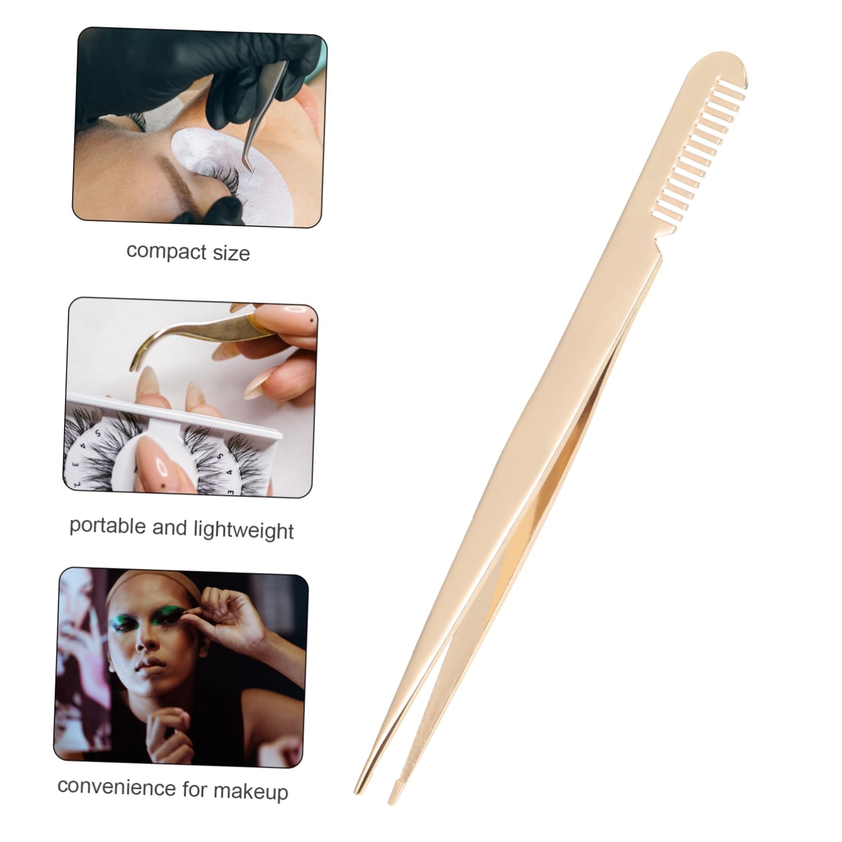 Professional Metal Eyelash Tweezers with Comb - Precision Eyebrow & Lash Clamp Tweezers for Women - Perfect for Salon, Makeup Artists & DIY Beauty at Home
