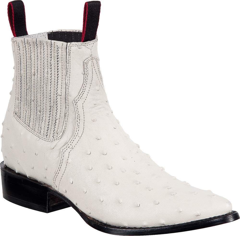 Men's Genuine Leather Cowboy Boots - Ostrich Print Western Ankle Boots with J-Toe for Rodeo, Country Music Festivals & Casual Wear