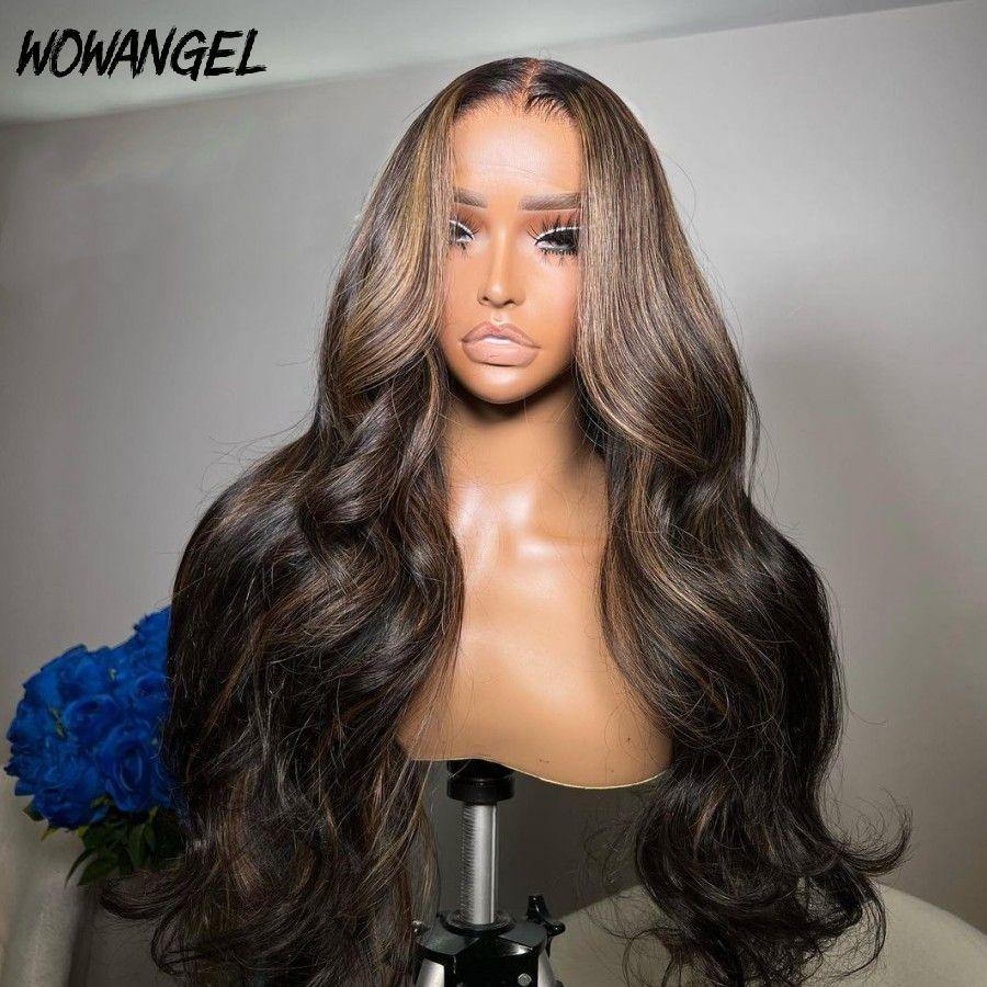 WOWANGEL 13x6 HD Lace Front Wig - Skinlike Real Human Hair Body Wave Highlight Color - Perfect for Daily Wear, Cosplay & Special Occasions