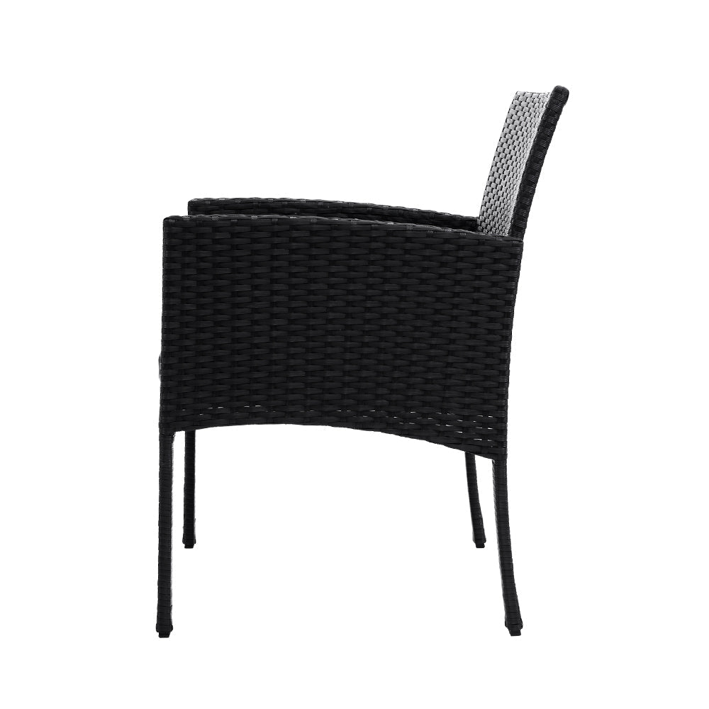 3-Piece Bistro Set Outdoor Patio Furniture - Rattan Table with 2 Chairs & Cushions for Garden, Balcony, Backyard Dining & Relaxation