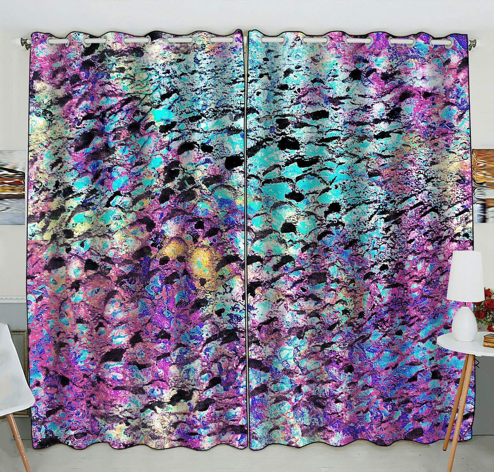 Bright Violet Turquoise Window Curtains - 52x84 Inch Kitchen Drapes (2 Panels) for Living Room, Bedroom & Dining Room Decoration