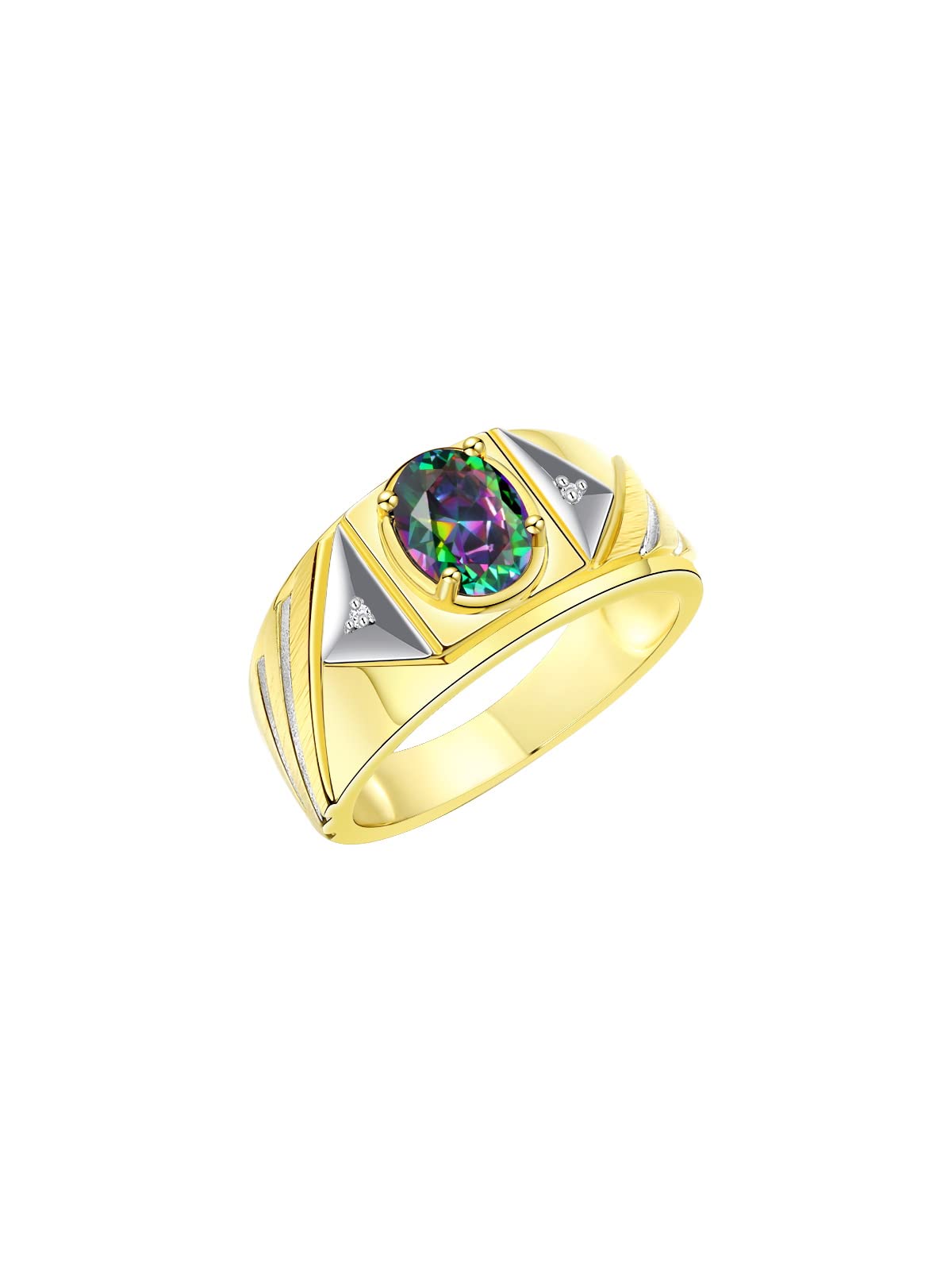 Men's Gold Plated Silver Ring with Oval Gemstone & Diamonds - Birthstone Jewelry for Gifts & Weddings