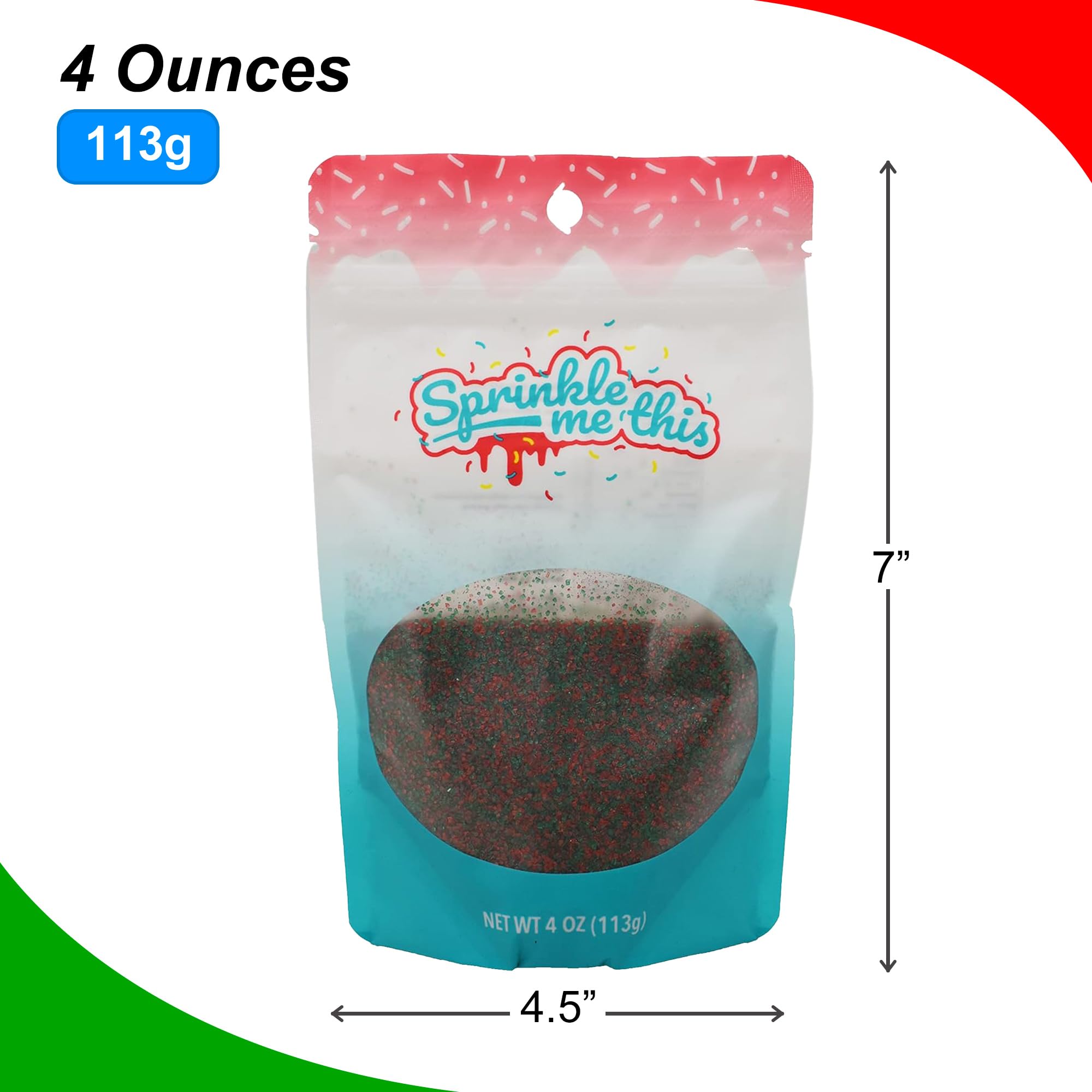 Festive Christmas Sprinkles for Baking & Cake Decorating - Bulk Holiday Sprinkles Mix in Red & Green Sanding Sugar (4oz) - Perfect for Cookies, Cupcakes, Gingerbread Houses & Holiday Desserts