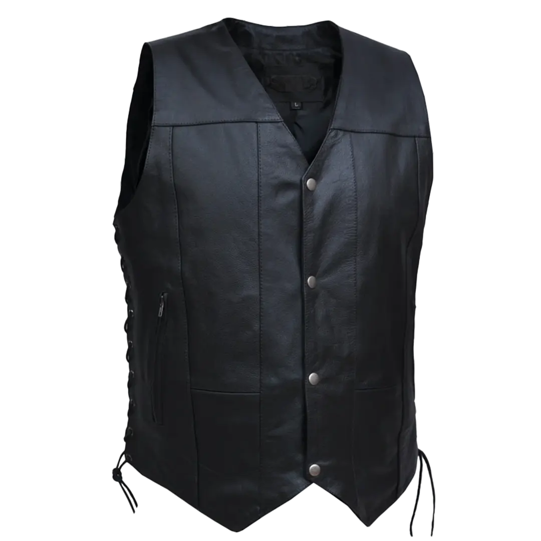 Open Road Men's 10 Pocket Leather Vest - Stylish Biker Jacket for Motorcycle Riding & Outdoor Adventures