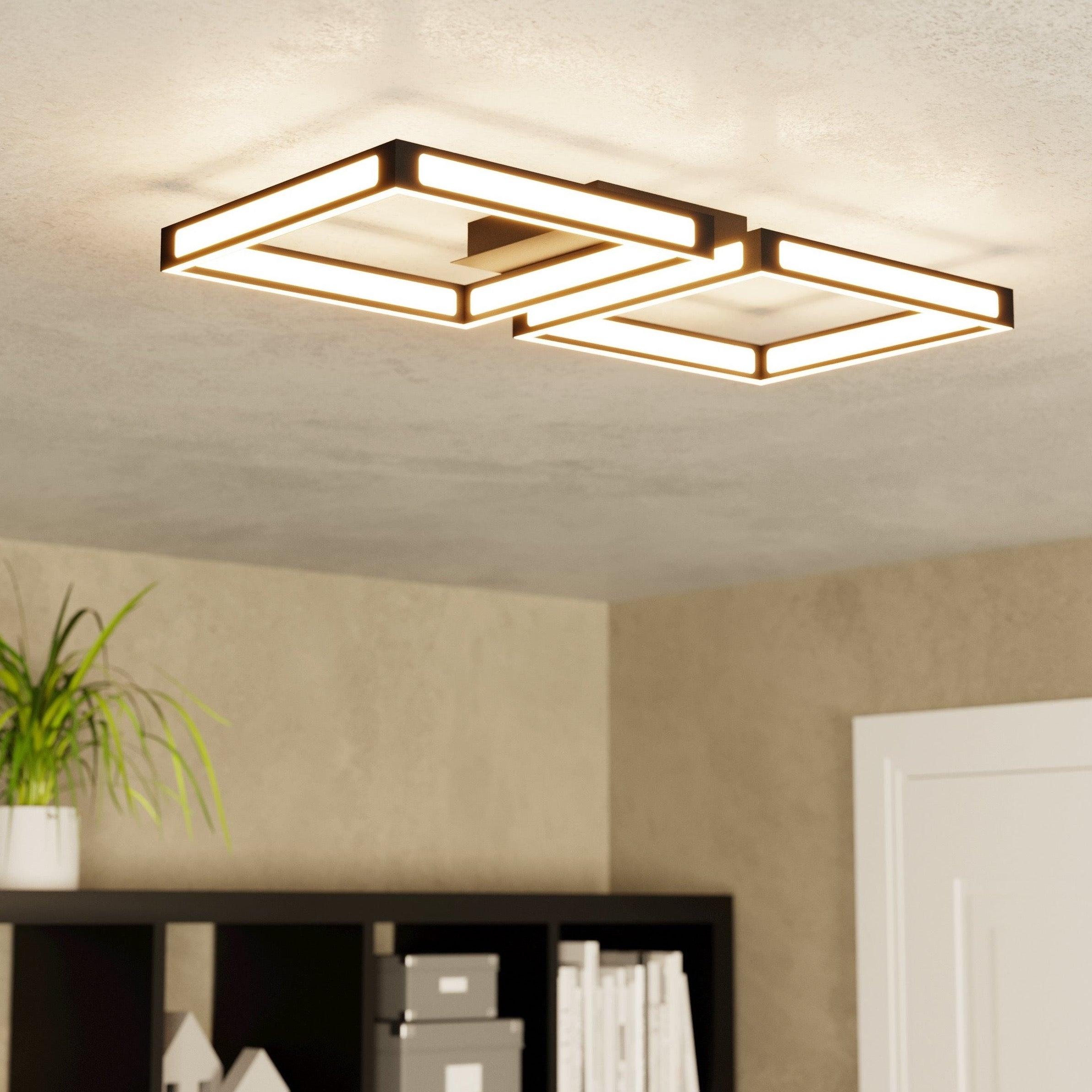 Eglo Altaflor 2-Light Square Black LED Flush Mount Ceiling Fixture - Modern Lighting for Bedroom, Kitchen, Hallway & Office