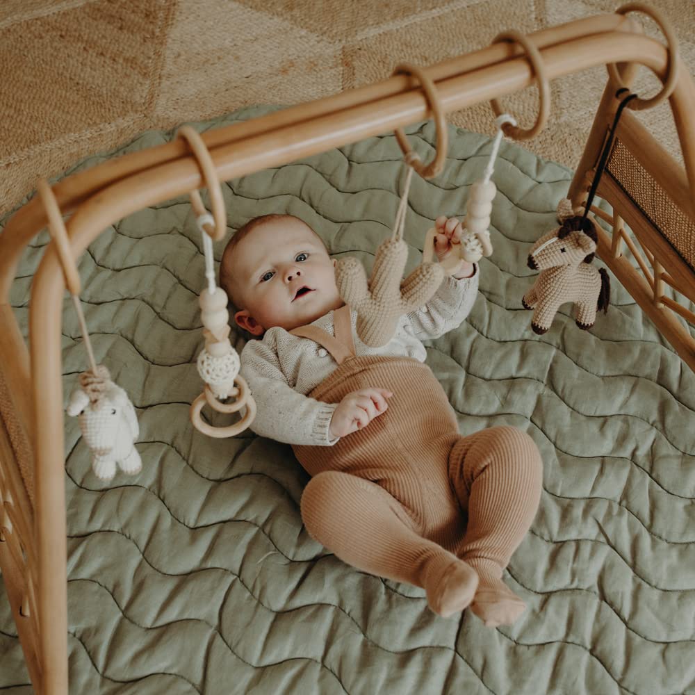 Frankie Lane French Linen Reversible Baby Playmat - Soft Round Padded Nursery Rug for Infants & Toddlers | Tummy Time Mat, Playroom Floor Mat for Boys & Girls | Indoor Activity Mat for Crawling & Play (Sage Green)