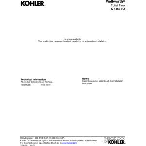 Kohler K-4467-RZ-0 White 1.28 GPF Toilet Tank with Bedpan Lugs & 11