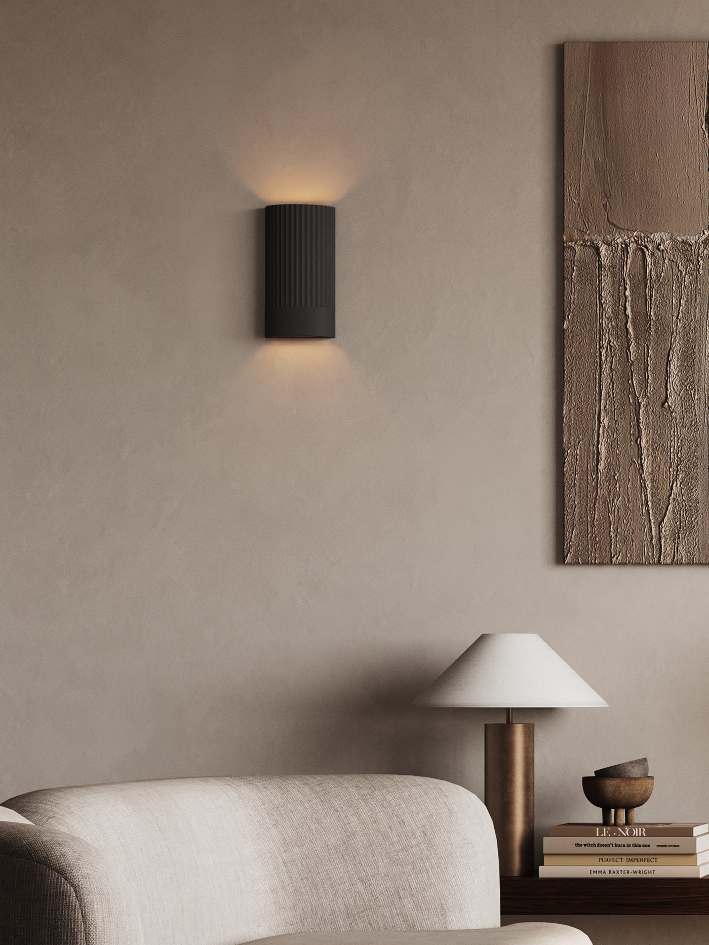 Nitara Chocolate Ribbed Concrete Wall Light - Modern Industrial Sconce for Living Room, Bedroom, and Outdoor Decor