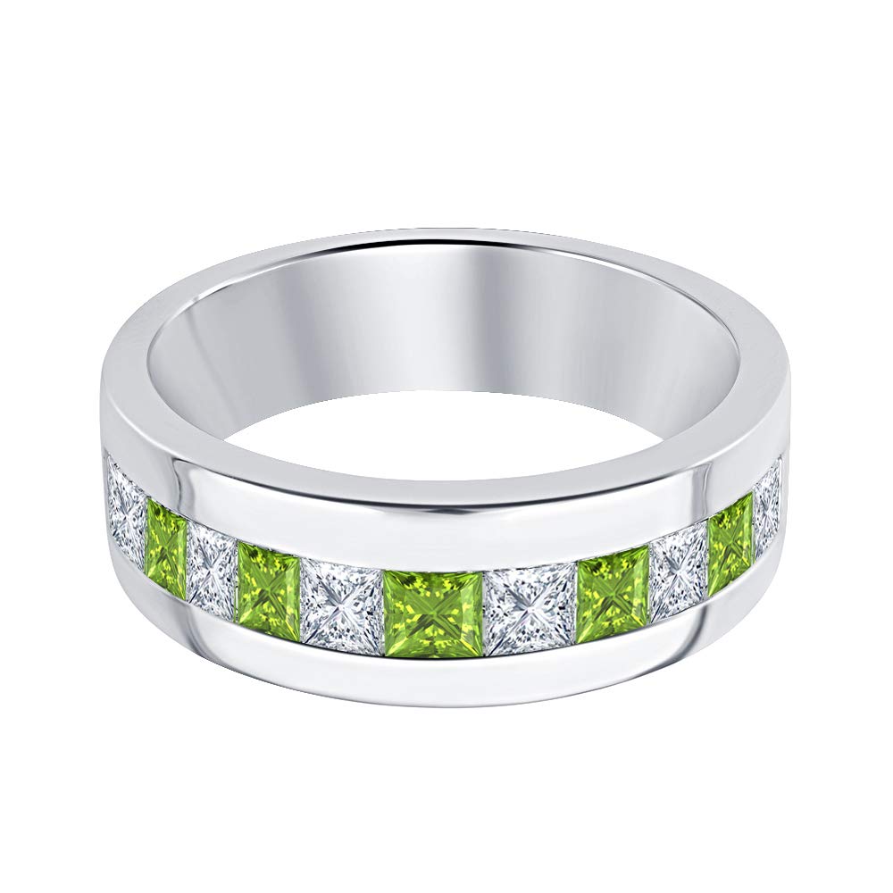 14K Gold Plated Sterling Silver Men's Ring with Created Peridot & Diamond - Stylish Wedding Band, Anniversary Gift for Him - Perfect for Engagements, Promises & Special Occasions