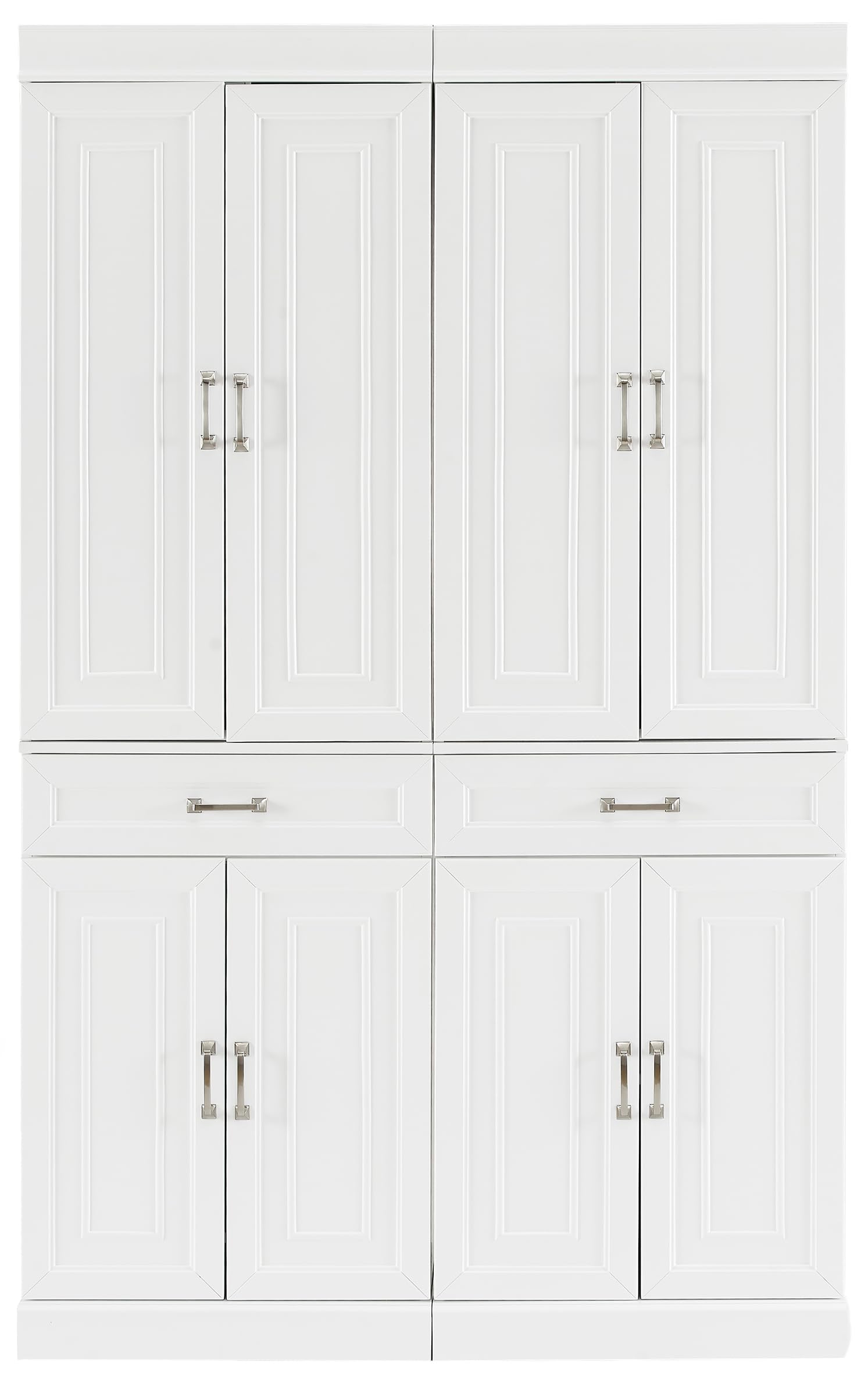 Crosley Stanton 2-Piece White Pantry Storage Cabinet Set with Adjustable Shelves - Kitchen, Dining & Laundry Room Organizer for Spices, Linens & Cleaning Supplies