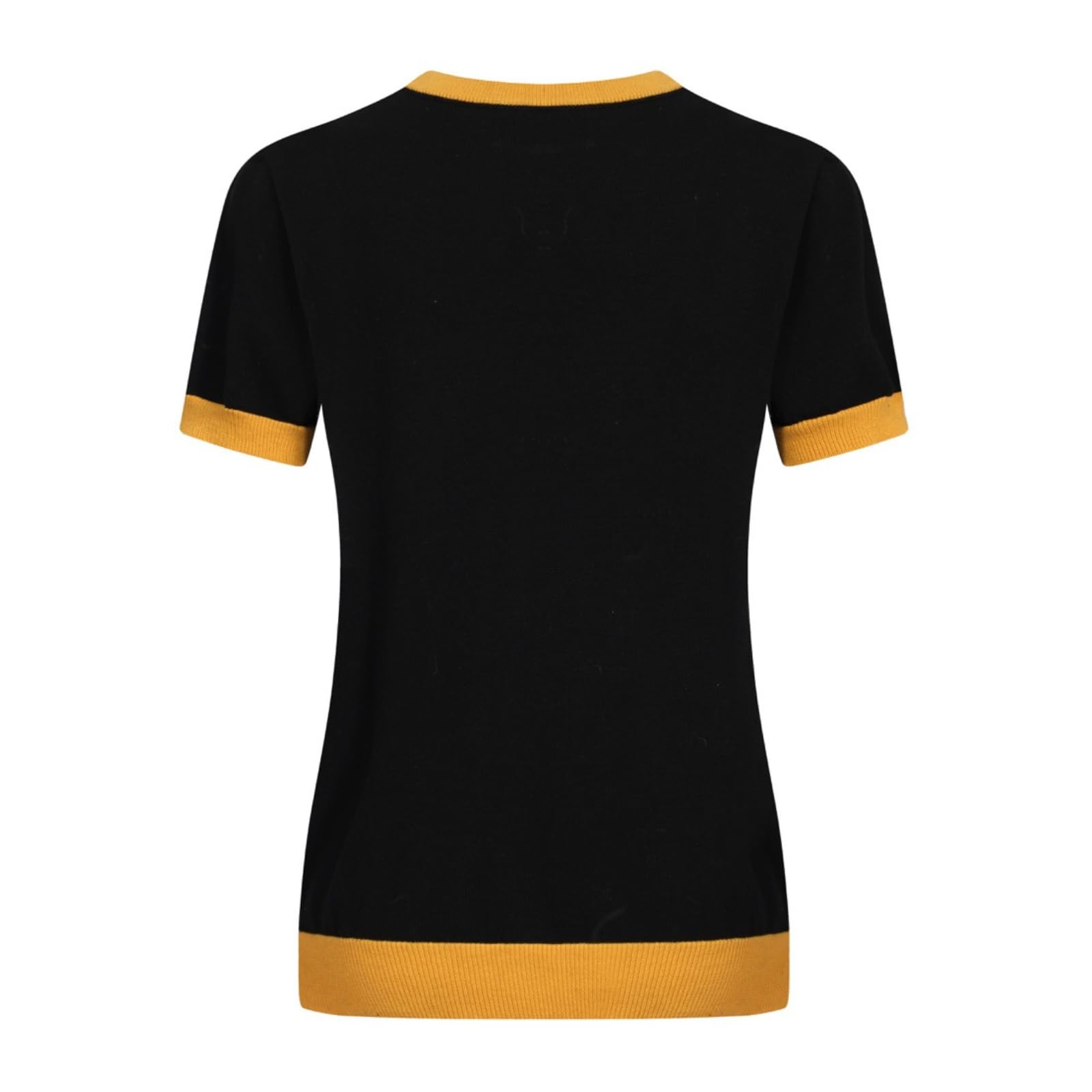 OXKnit Women's Vintage Black Short Sleeve Knitted T-Shirt - Casual Cotton Retro Pigeon Print Top for Everyday Wear, Date Night & Boho Outfits