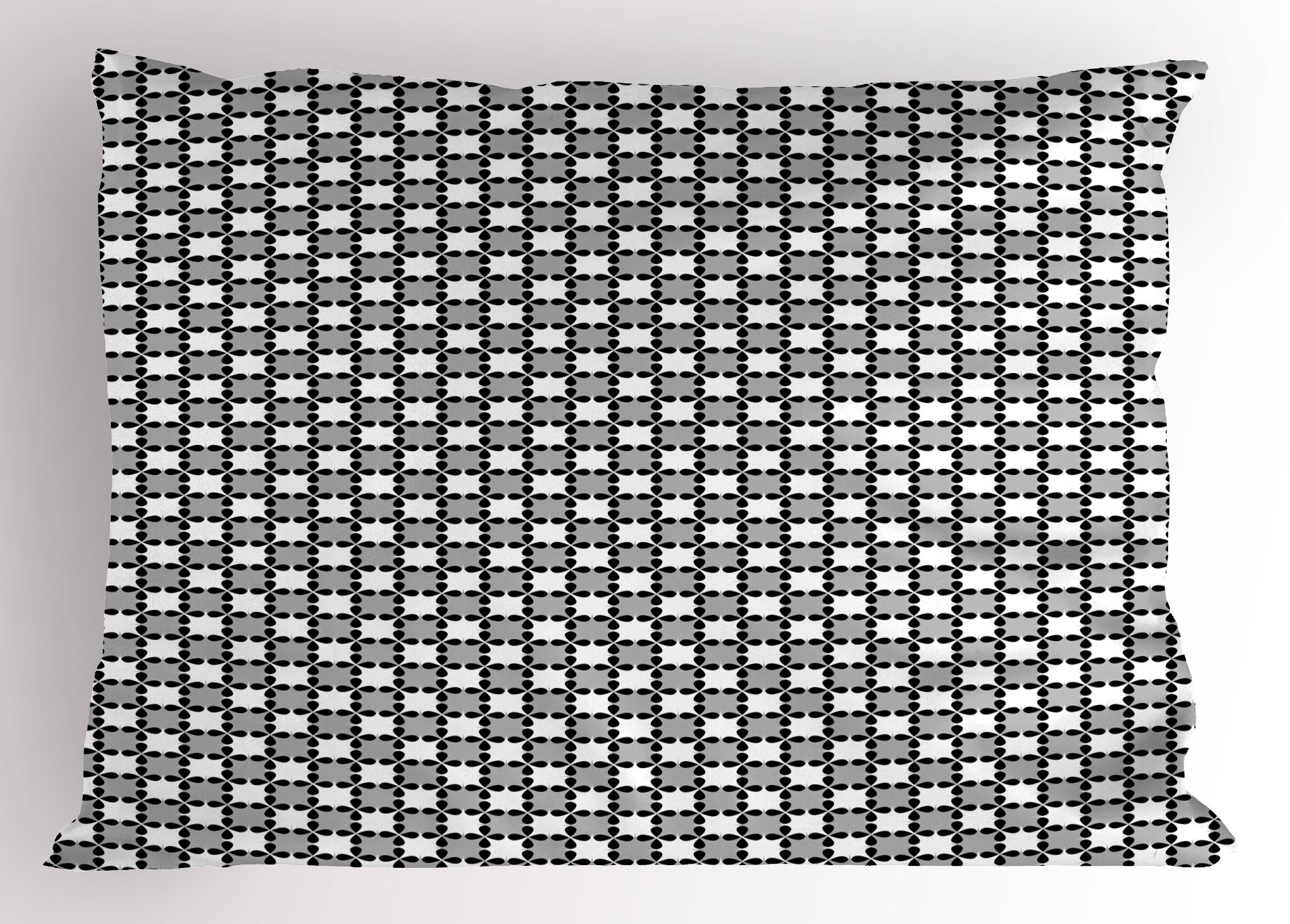 Ambesonne Abstract Floral Pillow Sham - Black & Grey Petal Silhouette Design, Standard Size 26x20 Inch Decorative Printed Pillowcase for Bedroom, Living Room, Sofa & Home Decor (Black/Grey/White)