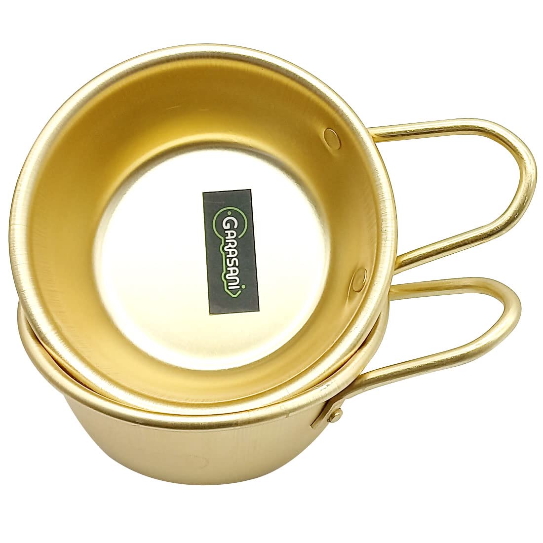 GARASANI 2 Pack Korean Traditional Aluminum Wine Bowls - 4.7 Inch Yellow Soup Cups for Sake, Makgeolli & Hiking Camping Dishes | Durable Lightweight Korean Ceremonial Drinkware